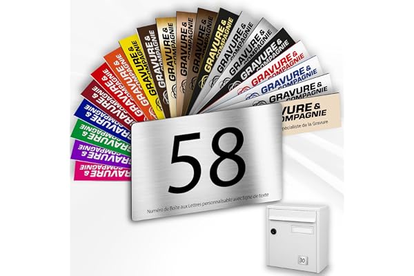Numéro Pour Boîte Aux Lettres Adhésif - Numéro De Maison PVC – Plaque Gravée À Personnaliser - MEDIUM 7 x 5 cm (Gris Alu Métallisé)