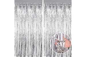 Yowlens Tinsel Curtain - 2pcs 3.2ft x 6.5ft Tinsel Curtains Pastel Foils Fringe Party Decoration Background Door Curtains Hanging Streamers for Birthday Child School Party (Silver)