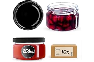 KADAX 10er Set Marmeladengläser 250ml mit Schraubdeckel Ø 82 mm in Schwarz - luftdichte, spülmaschinenfest, ideal für Marmelade, Chutneys, Eingelegtes Gemüse, Fleisch, Pasteten & Babynahrung