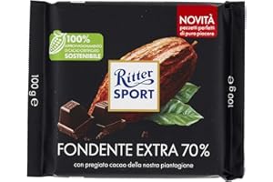 RITTER SPORT Fondente 70% Cacao, Tavoletta di Cioccolato Extra Fondente con Pregiato Cacao, Cacao 100% Certificato Sostenibile, 100g