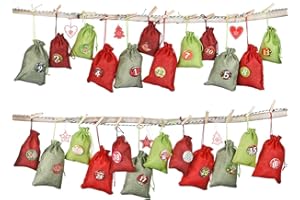 KOHMUI Adventskalender zum Befüllen, 24 Stoffsäckchen Kette Set zum Selbstbefüllen Aufhängen, Jutesäckchen Stoffbeutel Beutel Säckchen, Boden mit 1-24 Zahlen für DIY Deco Weihnachtskalender