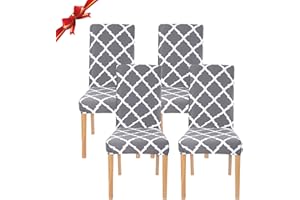 Jaotto Dining Chair Covers Set of 4,Stretch Chair Covers for Dining Chairs,Chair Slipcovers Protector Removable Spandex Washable High Back Dining Chair Covers for Kitchen Banquet(Grey Geometry,4PC)