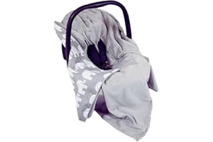 Viculii Double Sided Baby Wrap for car seat | grey baby wrap swaddle cover cosytoes blanket for car seat 100x100cm | boy or girl | elephants or stars (Elephants)