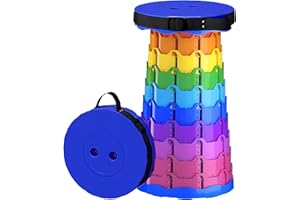SURBOOTIME Telescopic Stool, Adjustable Height Folding Stool, Lightweight, Portable, Durable, Suitable for Outdoor Camping, Fishing, BBQ and Hiking, Indoor Kitchen, Bearing Weight 440 Pounds (Blue Rainbow)