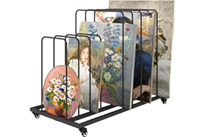 lukar Art Canvas Storage Rack with Casters Adjustable Art Storage Rack Metal Artwork Storage Stand for Canvas Boards, Drawing Board, Panels, Printed Matter, Paper Pad for Art Studio