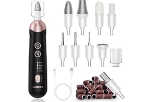 ‎AOMEES AOMEES Elektrische Nagelfräser Set, Maniküre Pediküre Set Fußpflege Elektrisch mit 9 Aufsätze zur Nagelpflege, mit 5 Geschwindigkeiten, LED Licht, Aufbewahrungstasche (Schwarz)