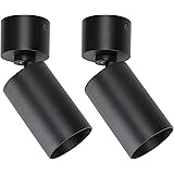Klighten 2 Pcs Faretti da Soffitto Orientabili Nero, Attacco GU10, Faretto da superficie in Alluminio Regolabile, Rotondo Pla
