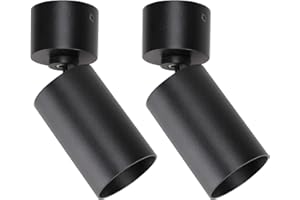 Klighten 2 pcs Spots Plafond Orientable Spot Noir en Saillie, Douille GU10, Plafonnier spot Ronde en Aluminium Spot de Plafond Réglables IntéRieur, 55 x 140 mm, Ampoule non Incluse