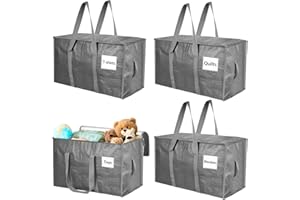 Withosent 100L Aufbewahrungstasche Groß Gewebt, 4er Wasserdicht Umzugstaschen mit Reißverschluss und Griff, Alternative zur Umzugskartons, Faltbar Moving Bags für Bettdecken Camping Aufbewahrung