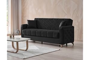 STELLA FURNITURE LTD Stella Furniture Chesterfield 3 Seater Sofa Bed with Storage for Living Room - Convertible Three Seater Sofas & Couches with Cushions - Free Assembly & Delivery (3 Seater, Black)