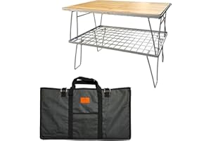 CAMPING MOON CAMPINGMOON 2 piezas de acero inoxidable plegable parrilla de camping al aire libre multiusos apilable estante de almacenamiento con 1 tabla de bambú extraíble, bolsa de almacenamiento T-230A-2TP