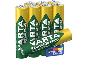 VARTA Pilas AAA, recargables, paquete de 8, Recharge Accu Solar, batería recargable, 550 mAh Ni-MH, listas para usar, desarrolladas para luces solares de jardín