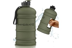 HYDRATE XL Bouteille d'eau 2,2 L - Bouteille de Gym Avec Sangles de Transport - Gourde Fitness - Sans BPA, Pop-up Bouchon - pour le Sport, le Yoga et les Activités de Plein Air (Matte Camo)