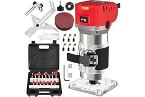 ELIOFANEIA Fresa Rifilatore 800W 6 Velocità variabili 6,35 mm, Taglierina Elettrica per Legno con 15 frese da 1/4" fresa per bordi 30000RPM Router di legno elettrico con accessori