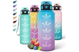Motswedi Trinkflasche mit Strohhalm, 1.5L BPA-Frei, Trinkflasche Sport, Auslaufsicher, Wasserflasche, Kohlensäure Geeignet, Trinkflaschen, Flasche für Yoga, Schule, Outdoors,Blau Lila