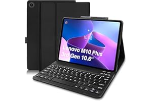 COEZFE Lenovo Tab M10 Plus (3rd Gen) 10.6" case with keyboard, Bluetooth Keyboard Case for Lenovo M10 Plus 3rd Gen (TB-125FU/128FU/128XU), UK Layout Keyboard for Lenovo M10 Plus 3rd Gen 10.6 inch, Black