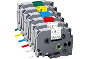 Yuanqimm Compatible for Brother P-touch Label Tape 9mm TZe-221 TZe-121 TZe-421 TZe-521 TZe-621 TZe-721 Laminated Label for 9mm 0,35 Tape Ptouch PT-H105 H107 H101 H110 H200 PT-D400 CUBE, 6-Pack