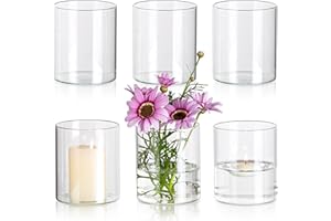 Glasseam Glaszylinder Vase Kleine Vasen für Tischdeko, Klar Blumenvase Modern Glasvasen 6 Stück, 10 x 8,5 cm Blumen Vasen Glas Zylinder Kerzenhalter Tischvase für Wohnzimmer Wedding Decoration