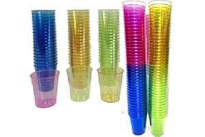 GENERIC 80 Plastic Shot Glasses, NEON 30ml - Shot Cups| Shots Vodka Jelly Sample Tasting Desserts, Weddings Birthdays Parties Christmas, Stag, Hen, Reusable (80)