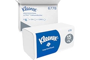 ‎KLEENEX Kleenex Ultra große Papierhandtücher mit Interfold V-Falz 6778, 2-lagige Papiertücher, FSC-Papier, 15 Packungen x 124 Handtücher (1.860 Falthandtücher), Kompatibel mit Standard-Papiertuchspendern