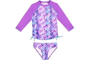 weVSwe Bañador para niña UPF 50+, protección de Manga Larga, Dos Piezas, Nudo de Lazo, Traje de baño Rash Guard con Volantes, puños raros