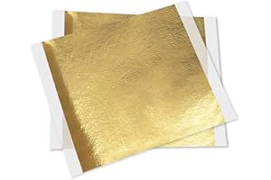 AIBAOBAO 100 pezzi Fogli Foglia Oro, fogli di foglia oro 14x14cm Fogli Argento d'imitazione foglia d oro per pittura, per Doratura, Progetti di Artigianato, Mobili, Decorazioni per la Casa