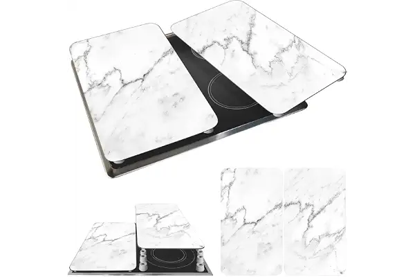 WENKO Placas protectoras para cocina Mod Mármol, ajustable en altura para todo tipo de cocinas, tabla de cortar y protector contra salpicaduras, vidrio, 30 x 52 cm, juego de 2