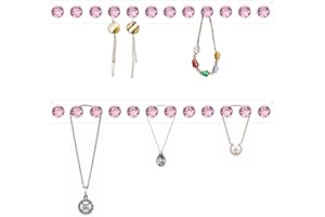 Baoswi 2 Pack Necklace Hangers Acrylic Necklace Holder Wall Mounted Jewellry Organiser Hanging with 12 Diamond Shape Hooks, Gift for Girls Women (Pink)