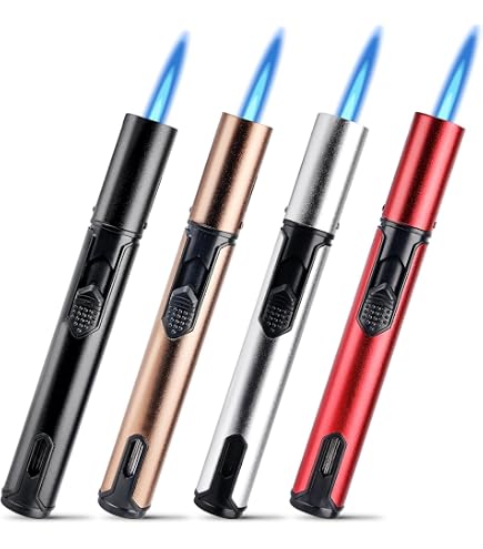 Lot de 5 briquets torche au butane rechargeables avec fenêtre à gaz, verrouillage de sécurité