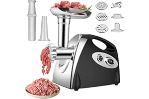 OAMGER Hachoir Viandes Électrique, 2800W Hachoir Électrique, 3 en 1 Hachoir à Viande Acier Inoxydable avec 3 plaques de Broyage en Acier Inoxydable et Kubbe, Hachoir a Viande pour Légumes Saucisses (Noir)