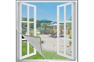 Bokaiya Magnetic Fly Screen Window,Adjustable DIY Max 130x150cm Fiberglass Window Nets, Easy Installation to Keep Bugs, Flies, Mosquitoes Out, Fits Any Size Smaller with White Frame Grey Mesh