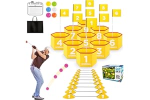 GYMMALL Golf Bucket Yard Game, Backyard Golf Set for Kids, Adults and Family, Outdoor and Indoor Portable 9 Holes Golf Course with Balls, Flags and Carry Bag for Lawn, Park, Beach and Hotel - Yellow