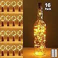 16 Pack Wine Bottle Lights with Cork, 2M 20 LED Copper Wire Bottle Fairy Lights Battery Operated, LED Cork String Lights for Bottle Bedrooms Party Wedding Christmas Indoor DIY Decor- Warm White