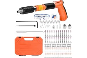 EASYMAIDI Manual Nail Gun Kit with 65 Round Nails and 65 nut Nails, 5 Speed Adjustable Manual Steel Nail Gun, Nail Wall Fastening Tool, Portable Nail Shooting Machine for Ceiling/Wire Hider/Install (Orange)