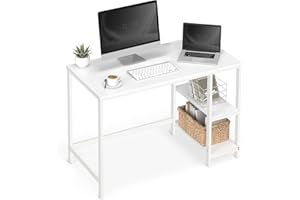 VASAGLE Scrivania per Computer, Scrittoio con 2 Ripiani a Sinistra o Destra, Tavolo da Lavoro, per Ufficio Soggiorno, Struttura in Acciaio, Moderno, Bianco d'Acero LWD047W44