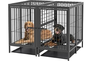 BingoPaw Dog Cage XXXL Heavy Duty Dog Box: 2-in-1 Double Box Dog Grid Box with Divider, 2 Doors and Tray, Pet Cage Outdoor Indoor for Large Medium Dogs 130 x 100 x 100 cm