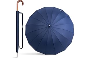 BECKO US Becko Stick Tote Umbrella, Durable and Strong Enough for The Fierce Wind and Heavy Rain, Unisex Golf Umbrella, Color Black or Blue or Green, with J-Handle / 16 Ribs