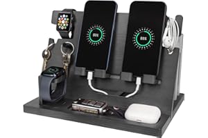 ROBOMANOR Geschenke für Männer Vatertagsgeschenk Holz Telefon Dockingstation Geldbörsenständer Uhren Nachttisch Organizer Geschenk Ehemann Papa Geschenk Vatertag Bruder Jubiläum Geburtstagsgeschenk für Männer