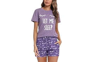 Uniexcosm Pigiama Donna Corto, Pigiama Gatto Donna Pigiama Donna Cotone Leggero con Girocollo Pigiama Donna Due Pezzi con Tasca Comode Estivo Adatto Casuale a Casa