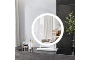 Heilmetz Miroir Maquillage Lumineux 48cm Rond Blanc, Table Miroir Lumineux 3 Couleurs de Lumière Blanc Chaud/Blanc Neutre/Blanc Froid Dimmable avec Interrupteur Tactile