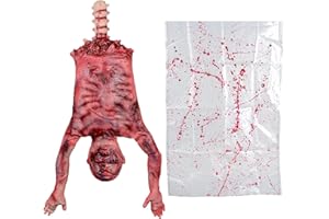 AOFOX Mezzo Corpo sanguinante di Halloween, Busto di cadavere Appeso a metà Corpo in Pelle di Lattice da 94 cm in Una Borsa per la casa stregata Festa di Halloween Decorazione Interna all'aperto
