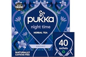 Pukka Herbs Night Time Organic Herbal Tea - 40 Plant Based Biodegradable Tea Bags - Sleep Tea Box, Chamomile, Lavender, Oat Flower, and Limeflower - Natural For Bedtime Relaxation, Caffeine Free