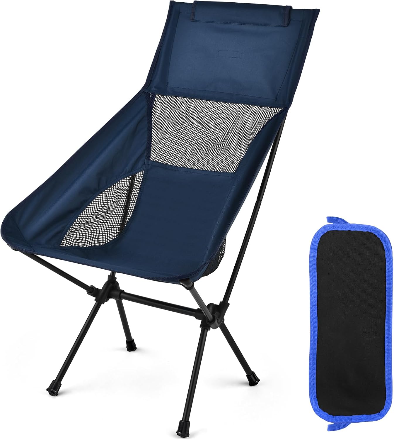 JUQG Silla de Camping Ligera Plegable, Capacidad de Carga 150kg, Silla de Camping Portátil con Bolsa de Almacenamiento, Silla de Playa Compacta para Picnic, Camping, Viajes, Pesca, Paya - Negro