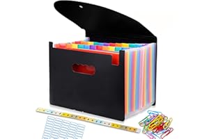 CHILLSILA Trieur Document A4, Classeur Rangement 24 Compartiments avec Couvercle, Organiseur Documents Extensible Accordéon (A_Noir)