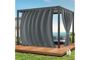 Qelus Outdoor Vorhang Wetterfest B254xH213CM, Wasserdicht Outdoorvorhänge mit Ösen, Aussen Gardinen Winddicht Sonnenschutz Sichtschutz für Garten Terrasse Balkon Pergola Pavillon (Grau)