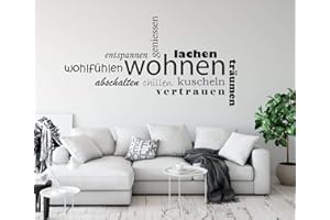 ‎TJAPALO tjapalo® a268 Wandtattoo Wohnzimmer spruch Zitate Zuhause träumen lachen geniessen chillen kuscheln Wandaufkleber Wortwolke modern, Größe: B100xH52cm, Farbe: mittelgrau