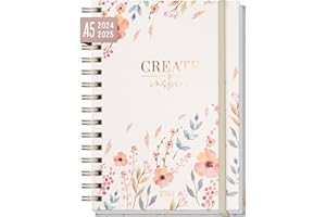 HÄFFT Calendrier international 2024/2025 A5 "Sweet Flowers" semainier pour 18 mois (24 juil. - 25 déc.) en langues : EN/FR/IT/ES - durable et respectueux de l'environnement