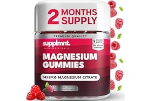 Supplmnt. Magnesium Gummies for Adults - 120 Raspberry Vegan Gummies - 1455 Milligram of Magnesium Citrate Offering 160 Milligram - Gluten-Free Supplement for Women & Men - 2-Month Supply