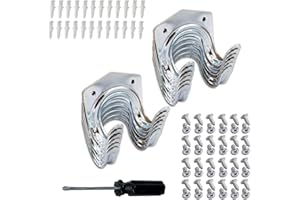 WOKICOR - Set di 12 ganci per appendere attrezzi, ganci da parete, per garage, capannoni, attrezzi da giardino, vanga, staffe montate, magazzino, officina, resistente, zincato, anticorrosione