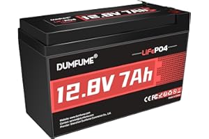Dumfume Batería LiFePO4 de Litio 12V 7Ah – 15000+ Ciclos, BMS 7A Integrado, 86.9W Para Pequeños Inversores, Detectores de Peces, Iluminación Solar, Camping
